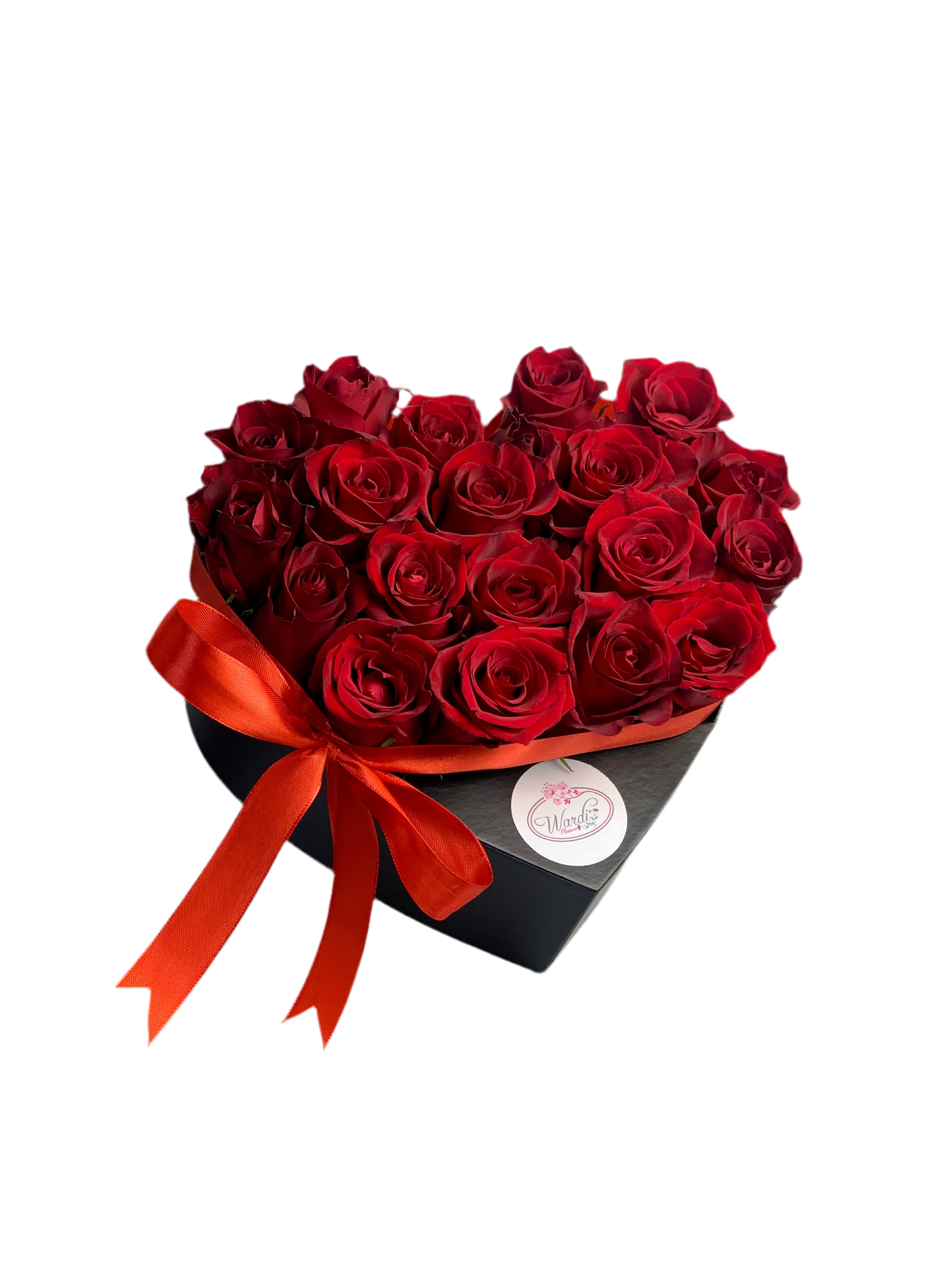 Red Roses in Black Heart Box