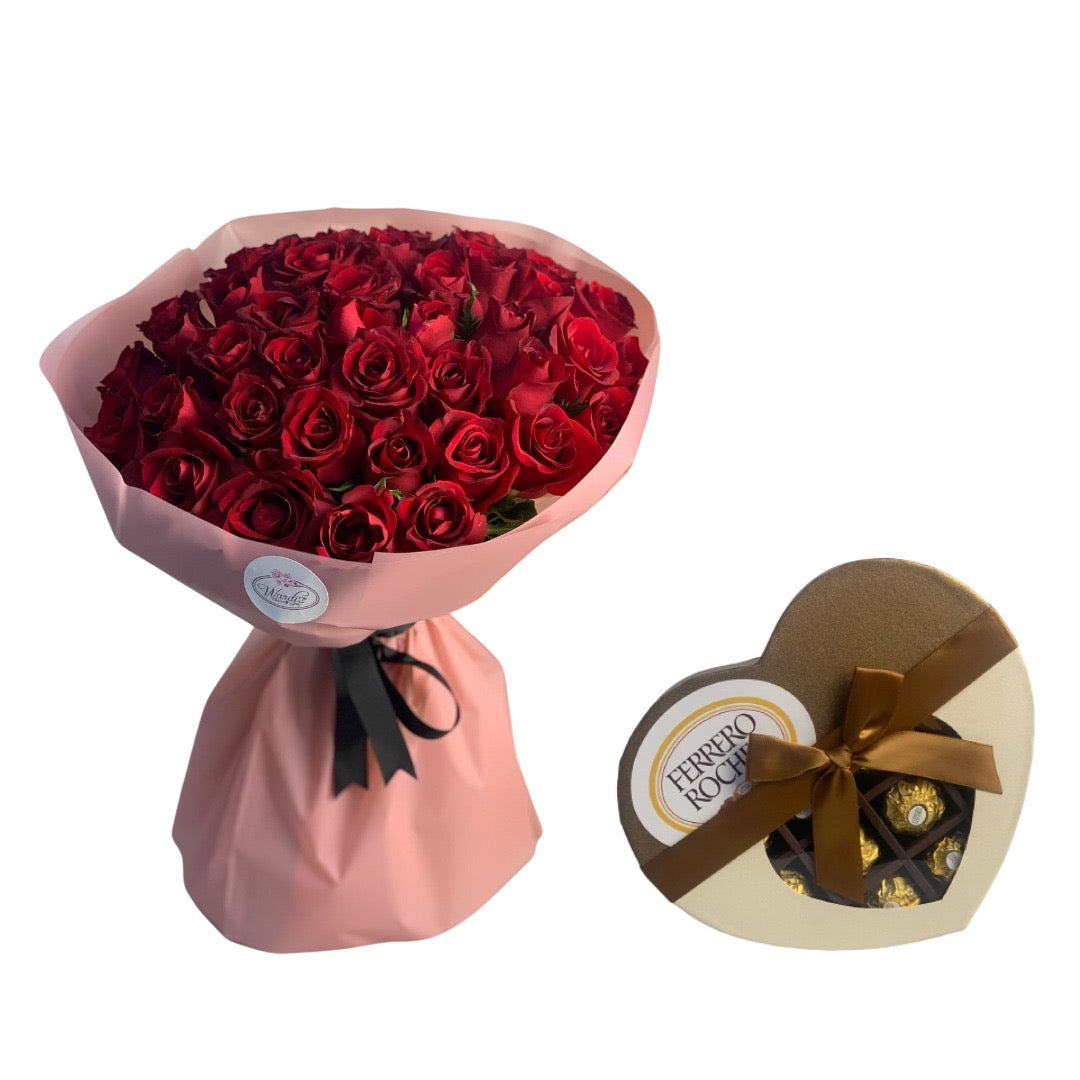 50 Red Rose Bouquet Combo