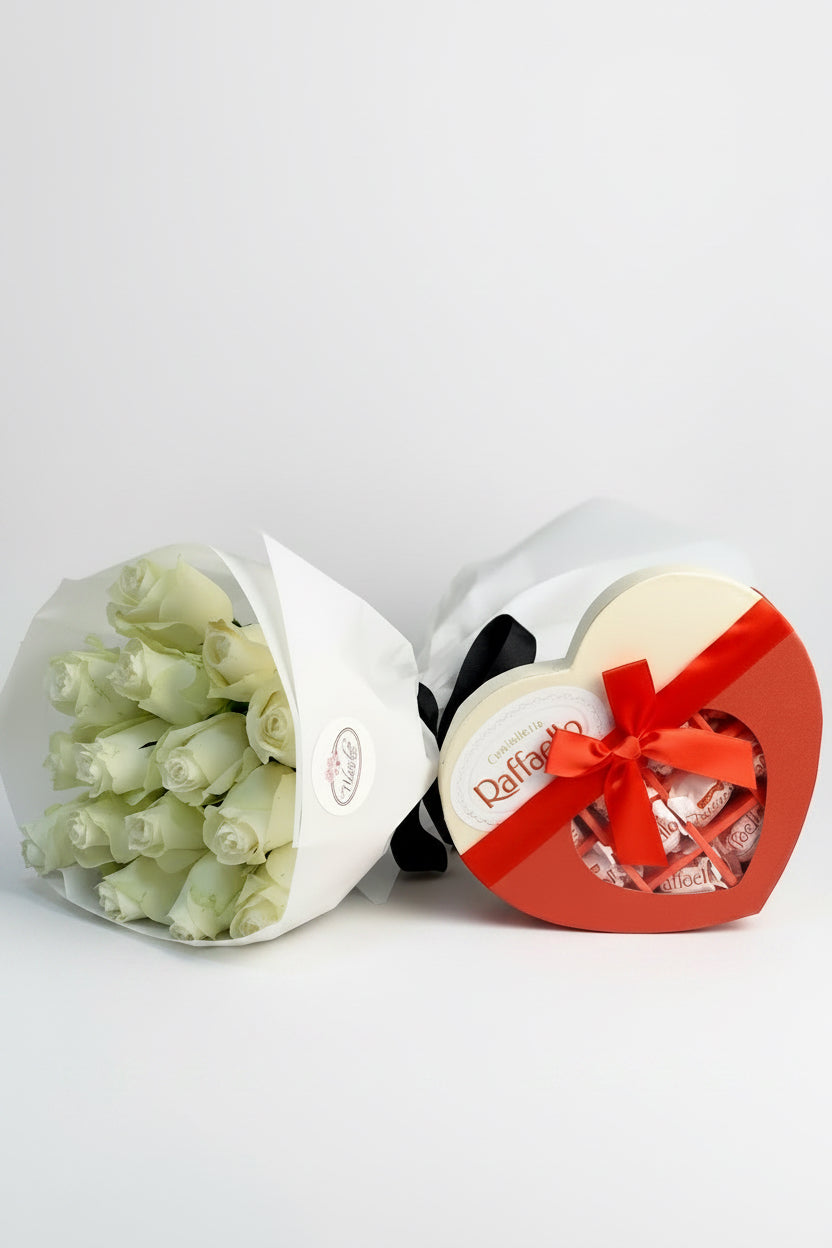 15 White Roses Bouquet Combo